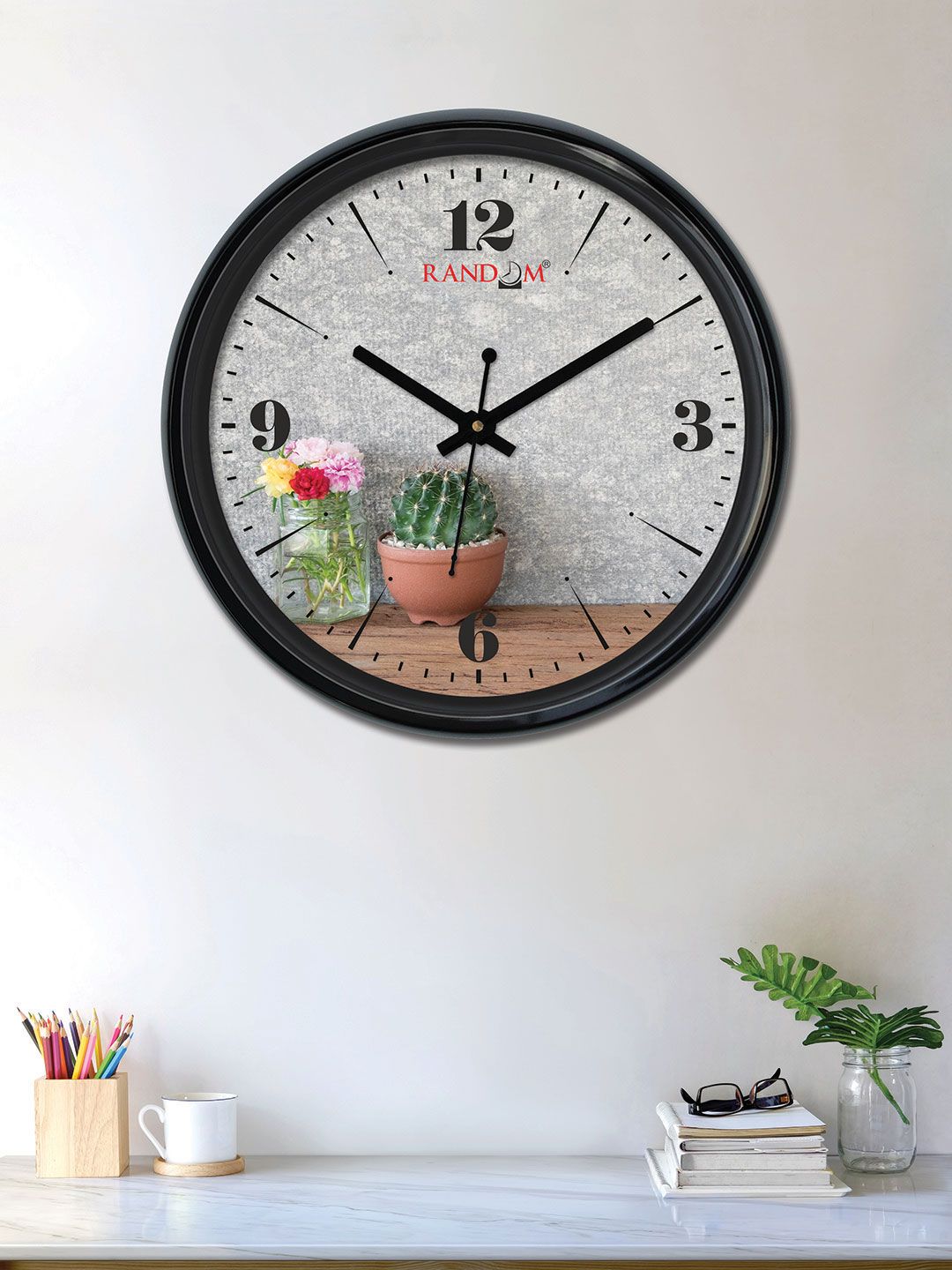 RANDOM Grey & Brown Round Printed Analogue Wall Clock 30 cm Price in India
