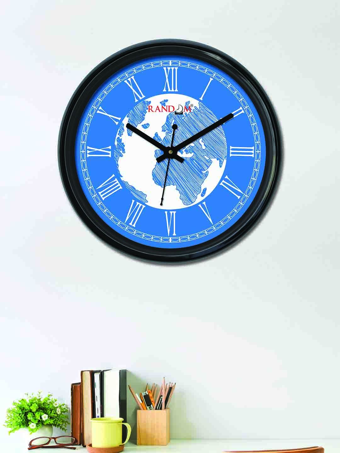 RANDOM Blue & White Round Printed Analogue Wall Clock 30 cm Price in India