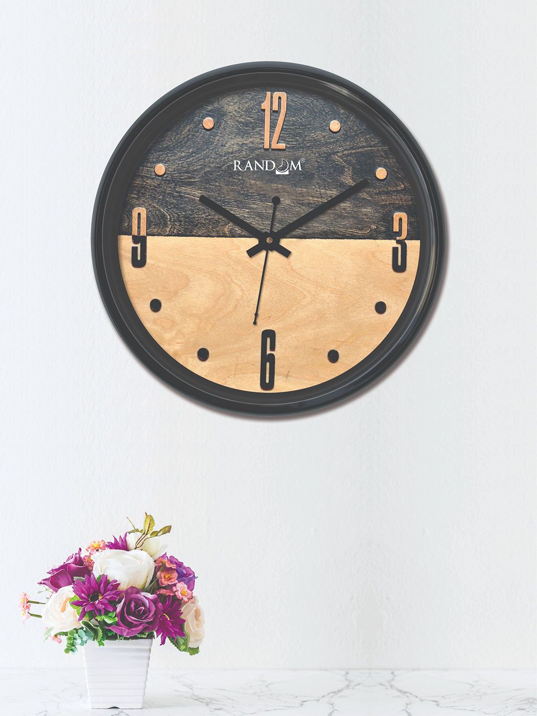 RANDOM Peach-Coloured & Black Round Colourblocked 30 cm Analogue Wall Clock Price in India
