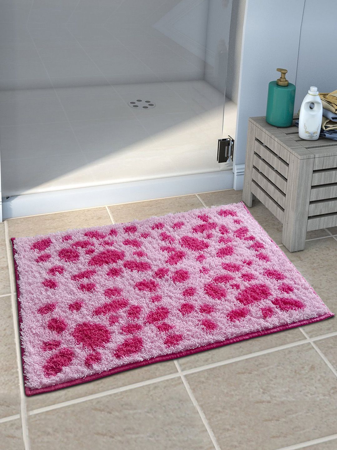 Athom Trendz Set of 3 Pink Printed Anti-slip Bath Rugs Price in India