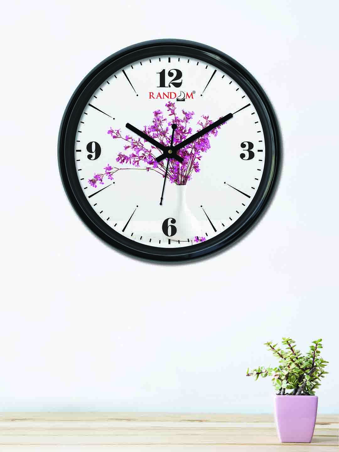 RANDOM Off-White & Pink Round Printed Analogue Wall Clock 30 cm Price in India