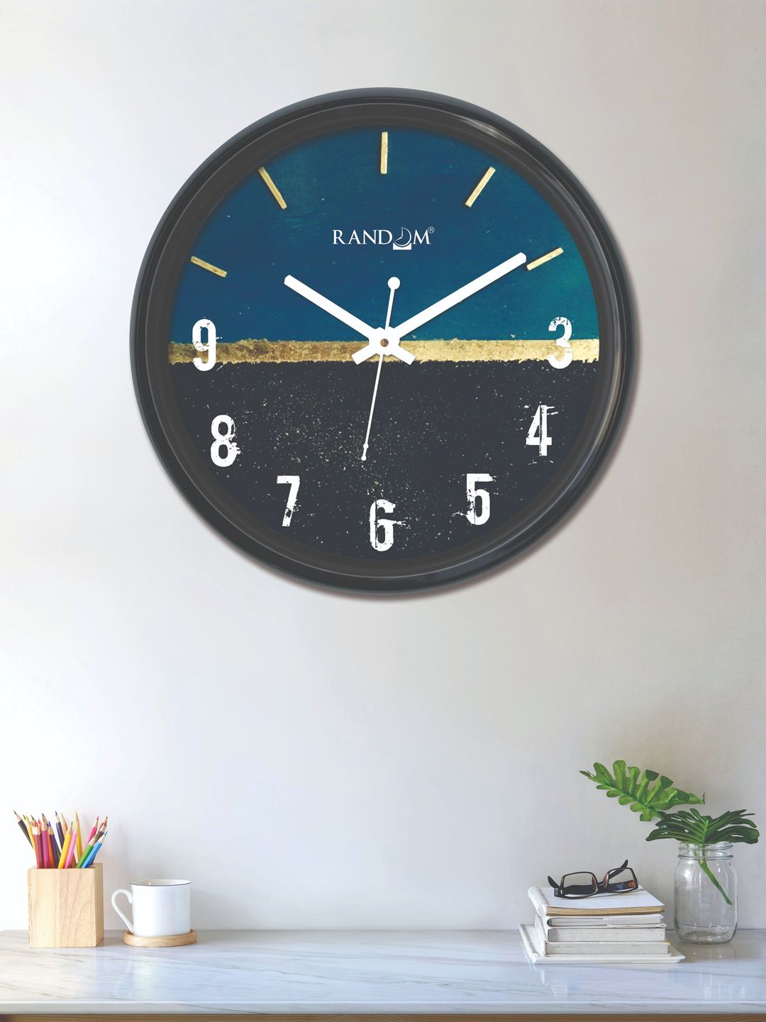 RANDOM Blue & Black Round Printed 30 cm Analogue Wall Clock Price in India