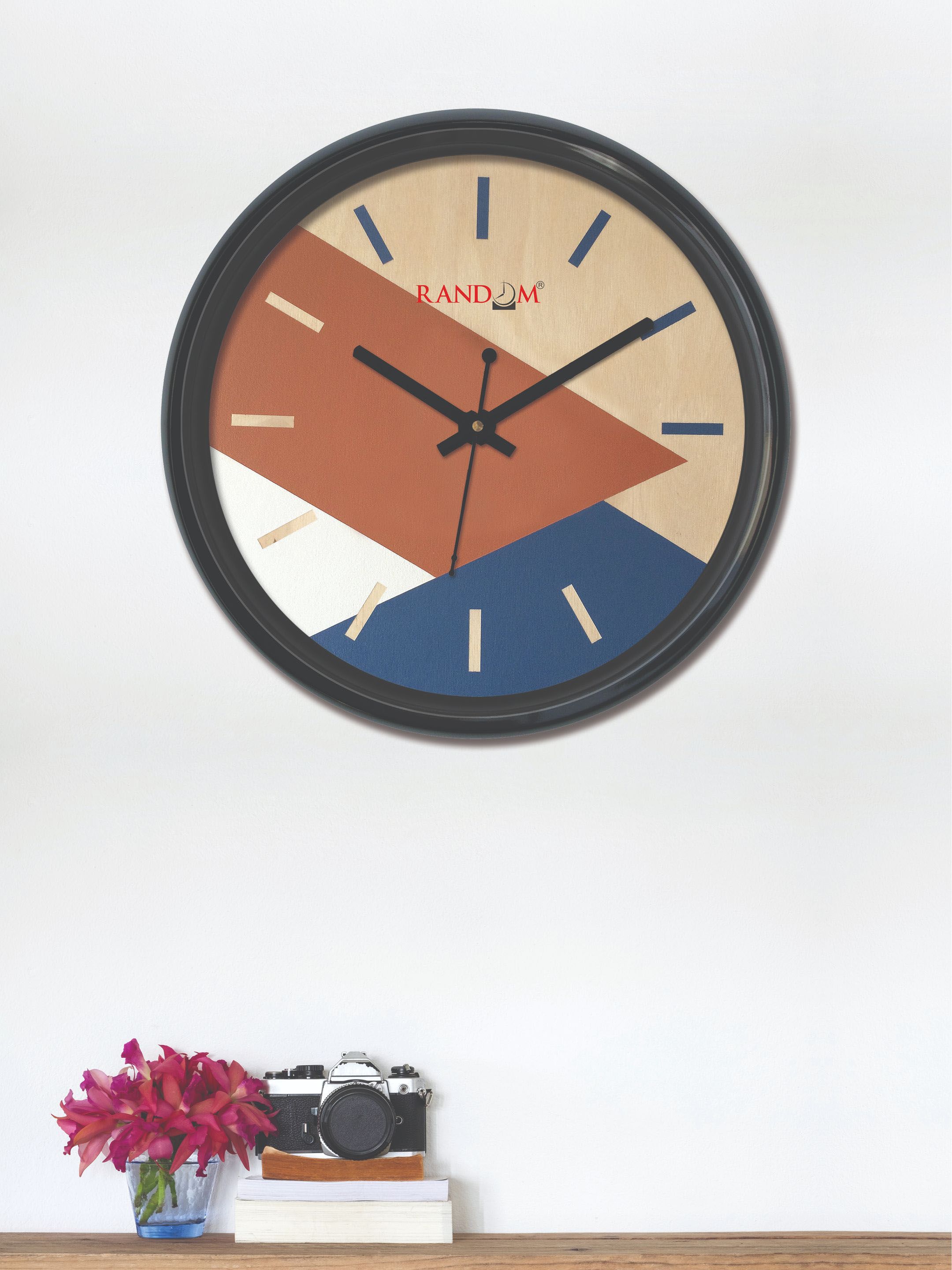 RANDOM Brown & Navy Blue Round Colourblocked 30 cm Analogue Wall Clock Price in India