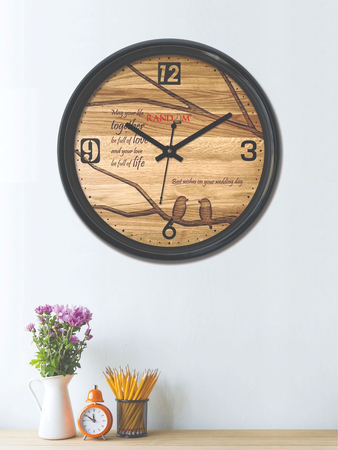 RANDOM Brown Round Printed 30 cm Analogue Wall Clock Price in India