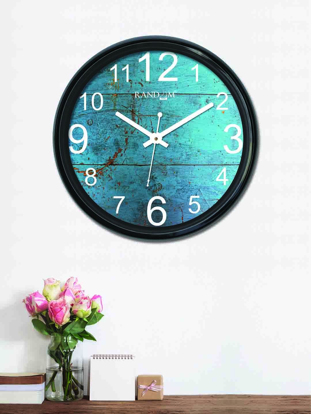 RANDOM Turquoise Blue Round Printed Analogue Wall Clock (30 x 30 x 5) Price in India