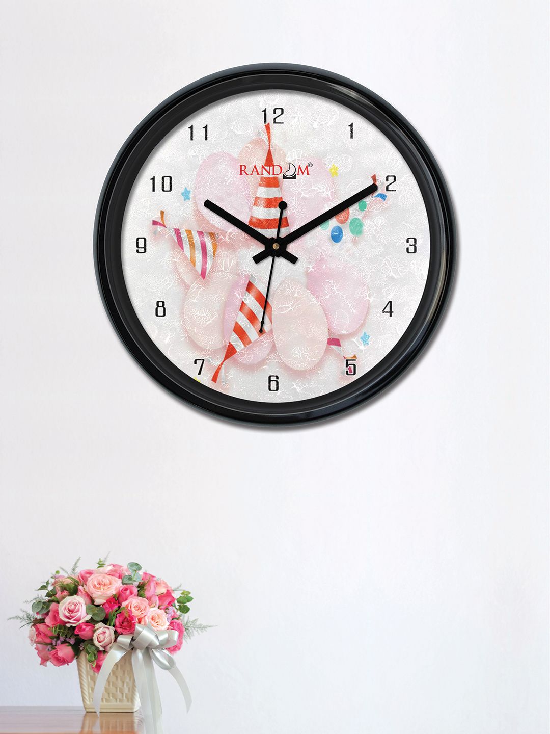 RANDOM Off-White & Pink Round Printed 30cm Analogue Wall Clock Price in India
