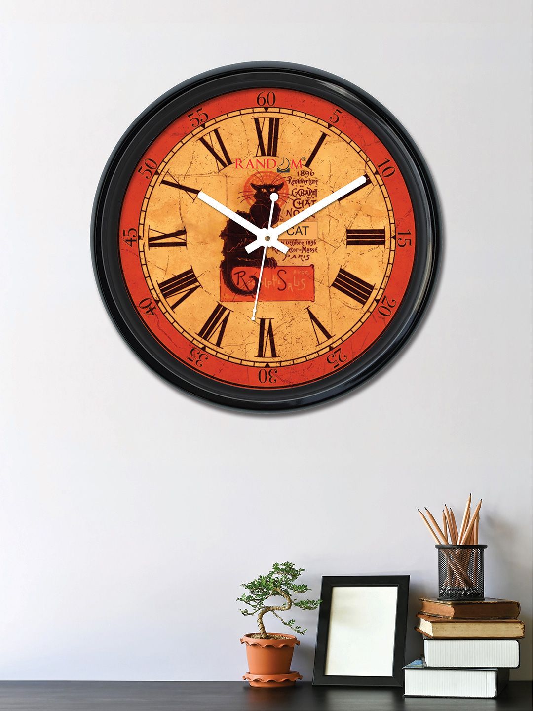RANDOM Red & Mustard Round Printed Analogue Wall Clock (30 x 30 x 5) Price in India