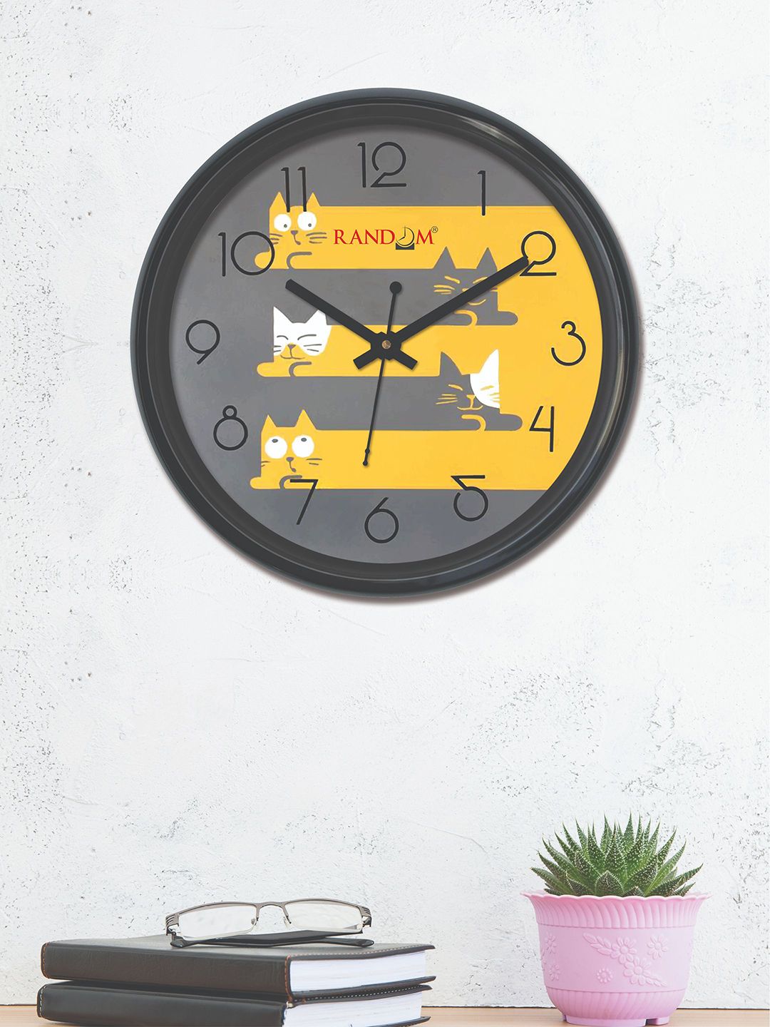 RANDOM Grey & Mustard Round Printed 30 cm Analogue Wall Clock Price in India