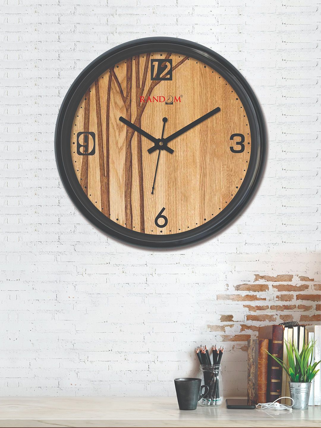 RANDOM Brown Round Printed 30 cm Analogue Wall Clock Price in India