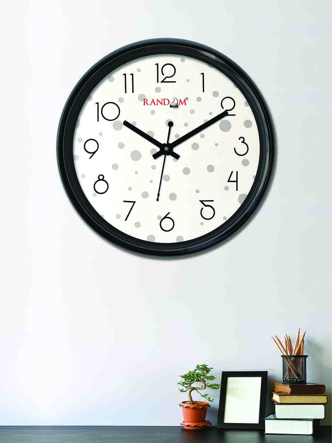 RANDOM Off-White & Grey Round Printed 30 cm Analogue Wall Clock Price in India