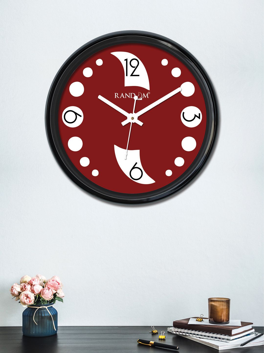 RANDOM Maroon Round Printed 30 cm Analogue Wall Clock Price in India
