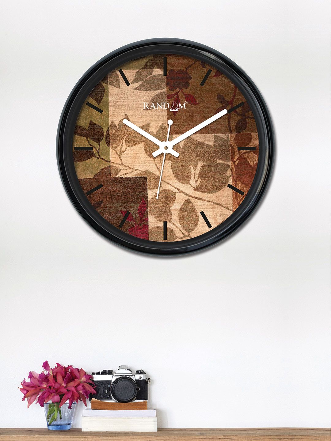 RANDOM Coffee Brown & Beige Round Printed Analogue Wall Clock (30 x 30 x 5) Price in India