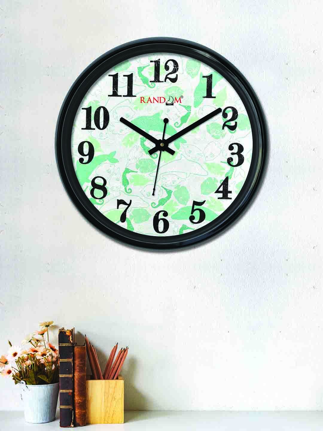 RANDOM Off-White & Sea Green Round Printed 30cm Analogue Wall Clock Price in India