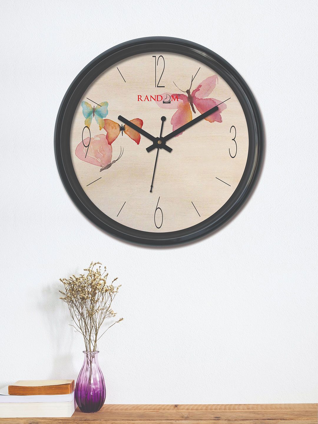 RANDOM Beige & Pink Round Printed 30 cm Analogue Wall Clock Price in India