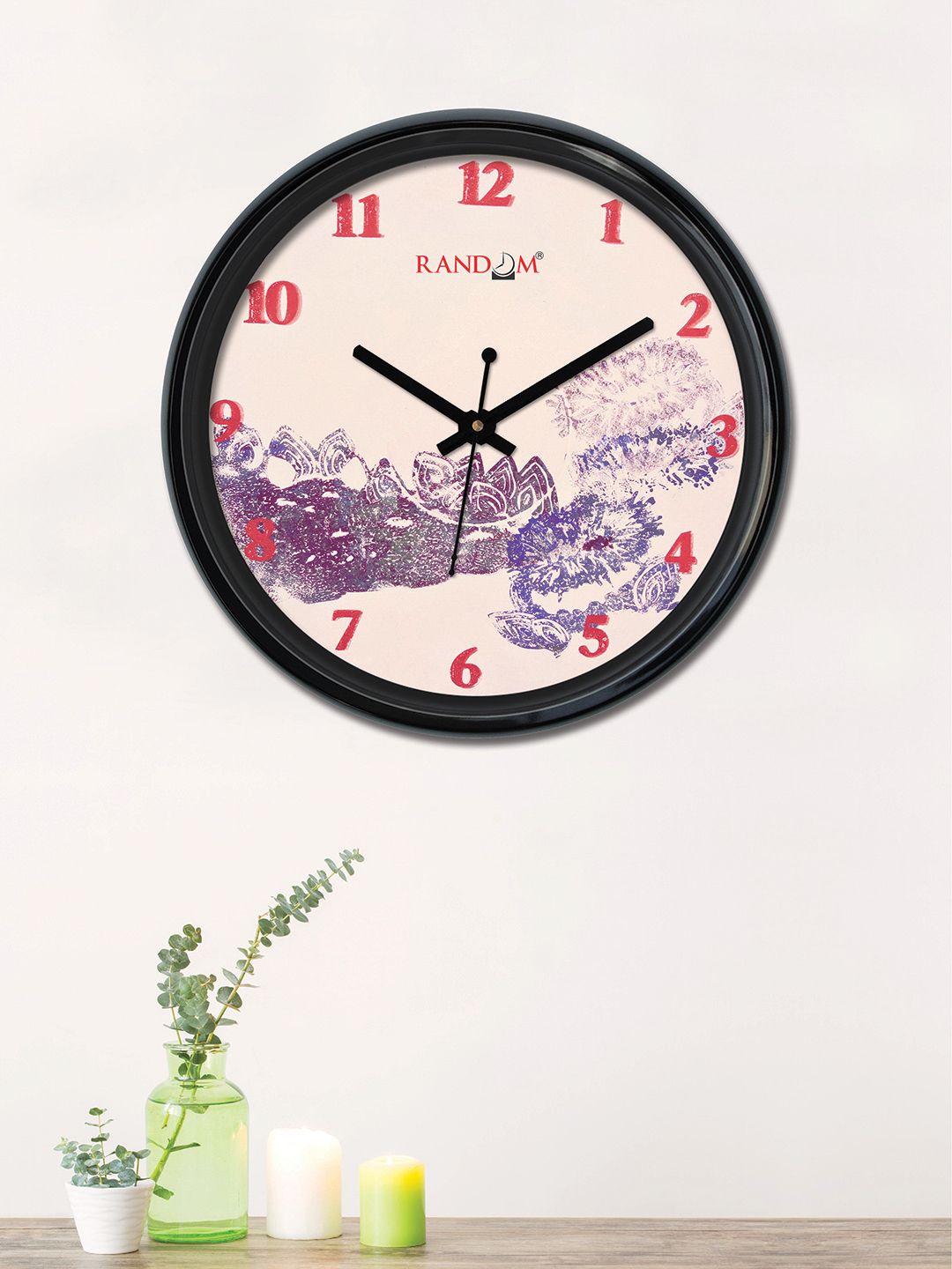 RANDOM Cream-Coloured & Navy Blue Round Printed Analogue Wall Clock (30 x 30 x 5) Price in India