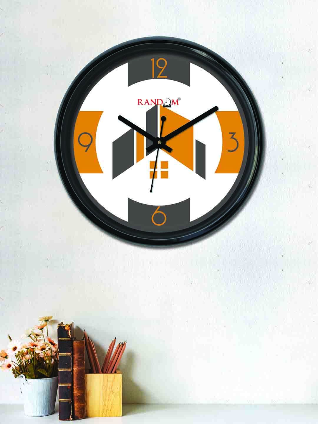 RANDOM Off-White & Mustard Yellow Round Printed Analogue Wall Clock Price in India