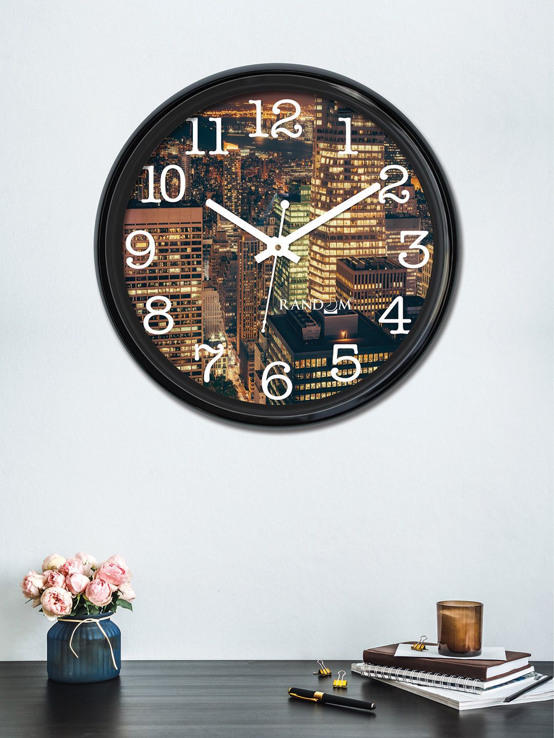 RANDOM Coffee Brown Round Printed Analogue Wall Clock 30 cm Price in India