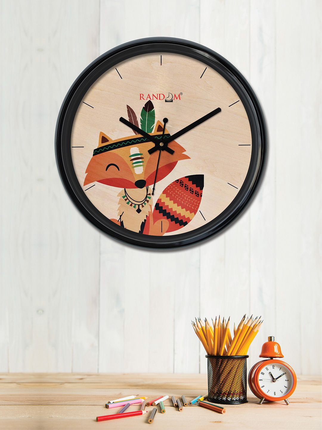 RANDOM Beige & Maroon Round Printed 30cm Analogue Wall Clock Price in India