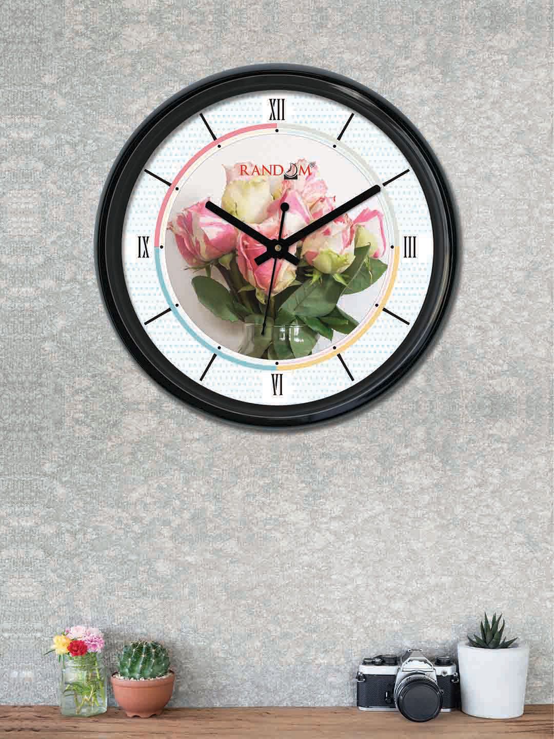 RANDOM Off-White & Black Round Printed 30 cm Analogue Wall Clock Price in India