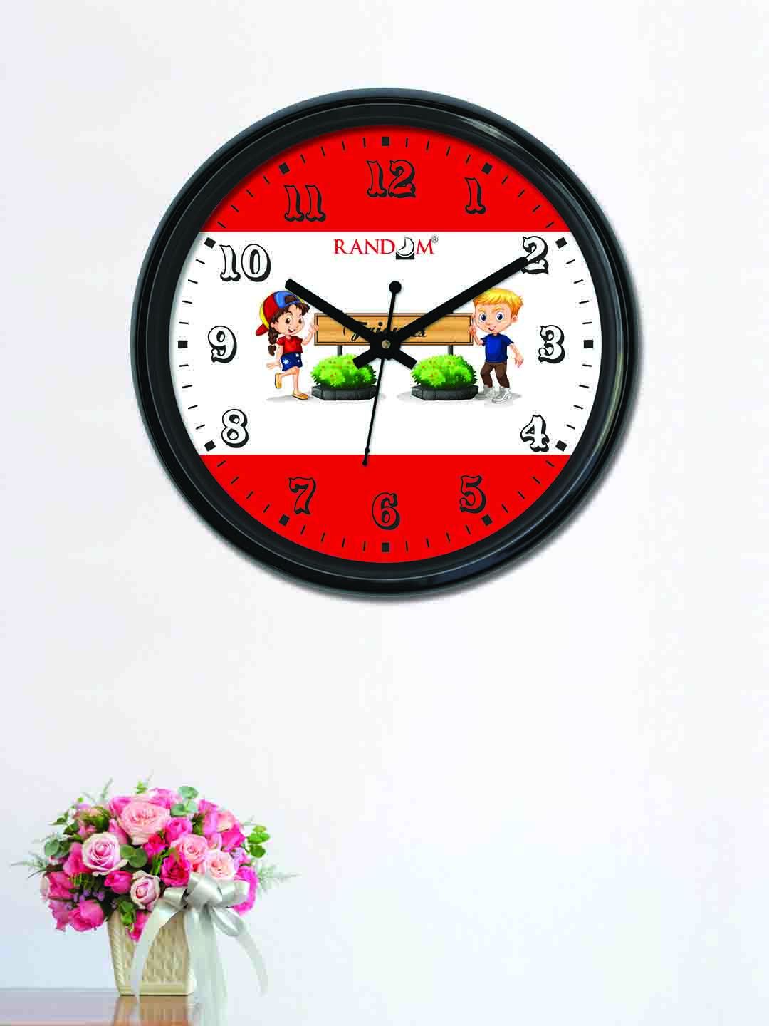 RANDOM White & Red Round Colourblocked 30 cm Analogue Wall Clock Price in India
