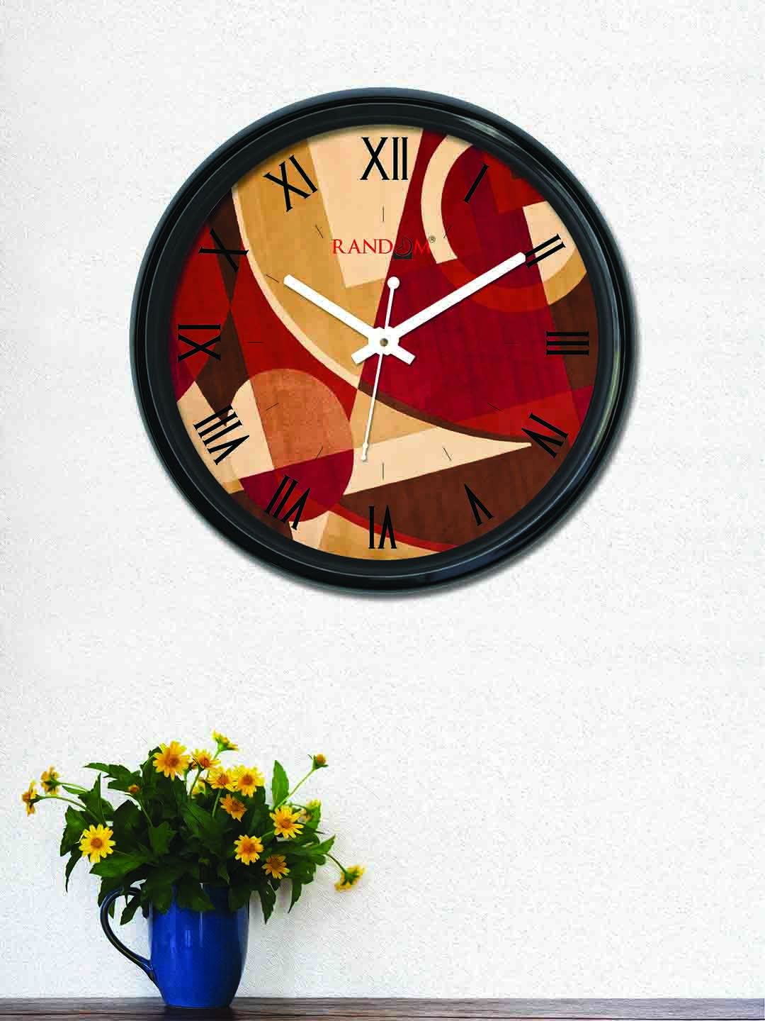 RANDOM Brown & Maroon Round Printed 30 cm Analogue Wall Clock Price in India