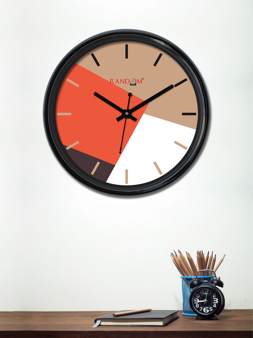 RANDOM Orange & Peach-Coloured Round Colourblocked 30 cm Analogue Wall Clock Price in India