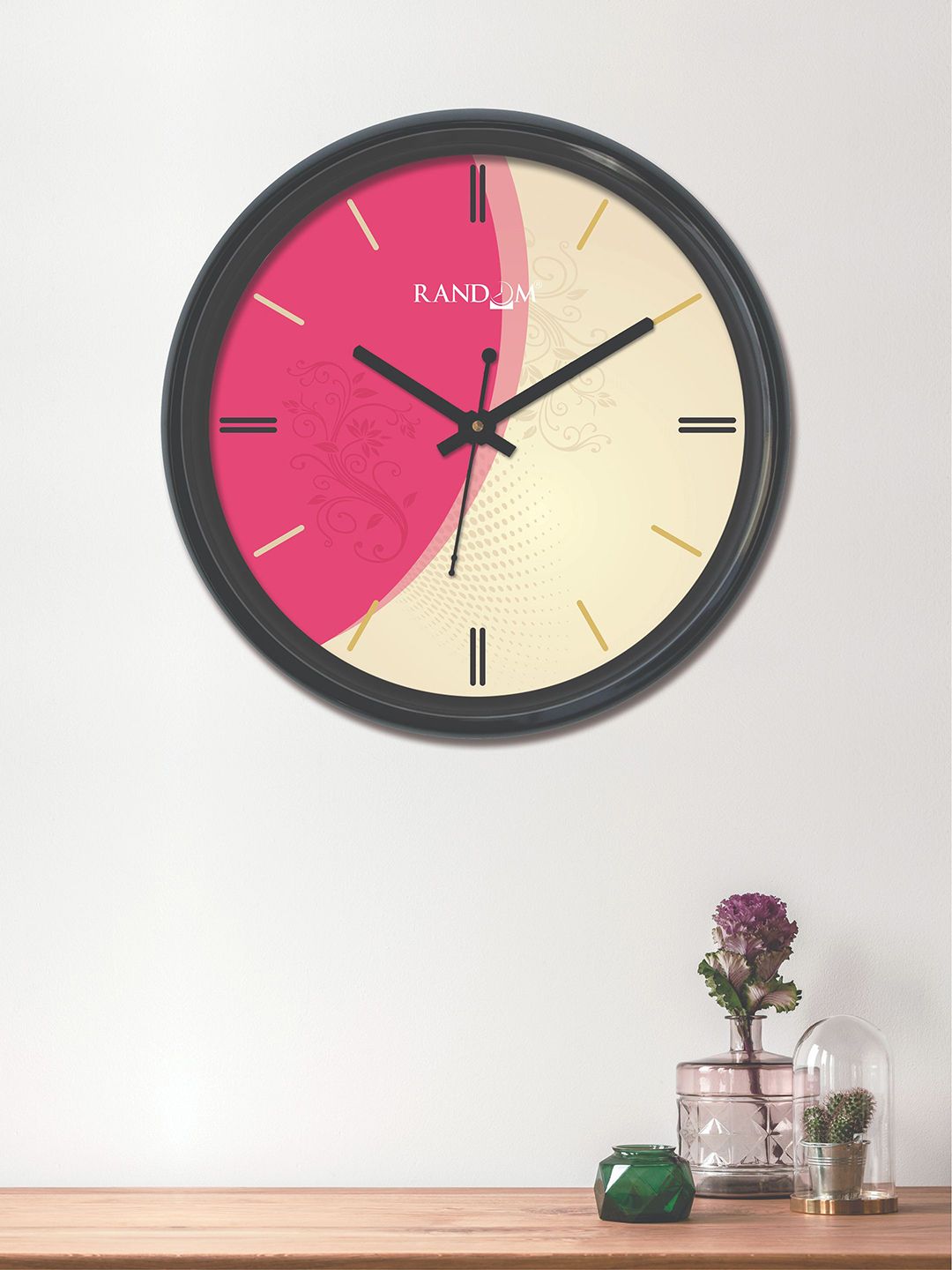 RANDOM Cream-Coloured & Pink Round Colourblocked 30 cm Analogue Wall Clock Price in India