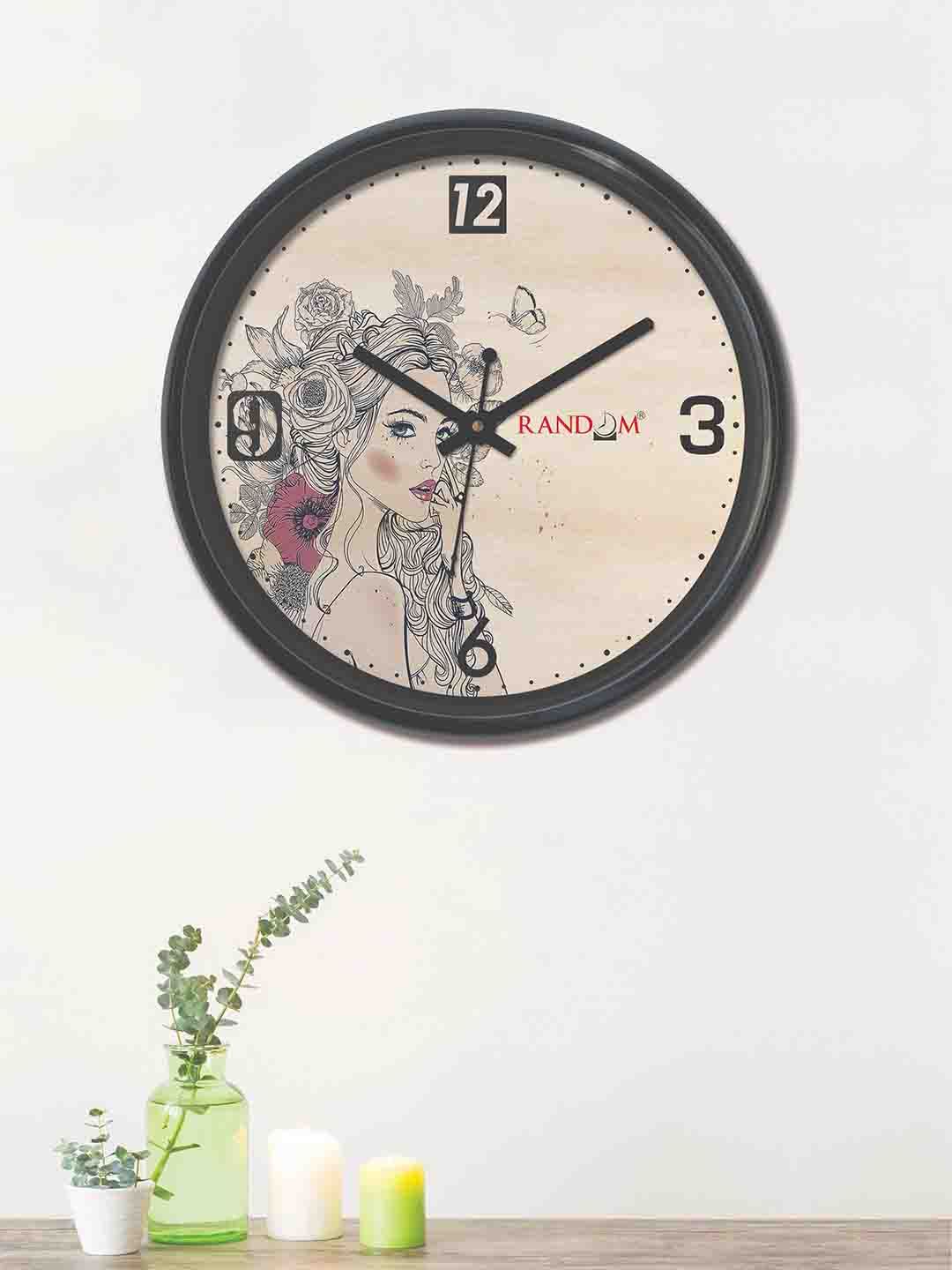 RANDOM Cream-Coloured & Black Round Printed 30 cm Analogue Wall Clock Price in India