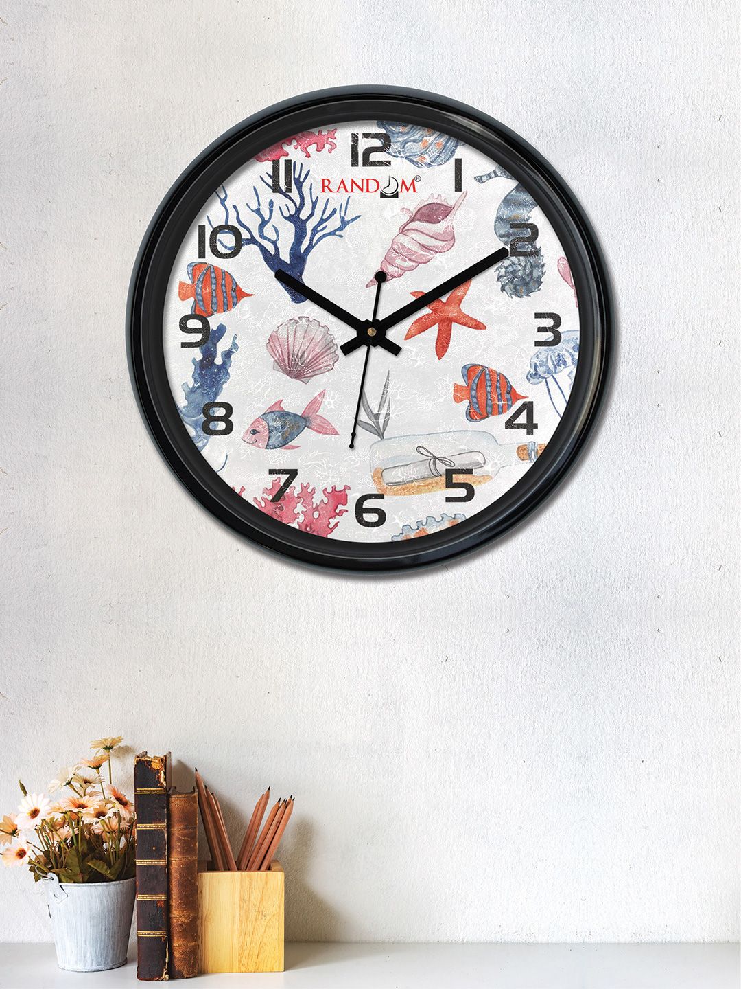 RANDOM Off-White Round Printed 30cm Analogue Wall Clock Price in India