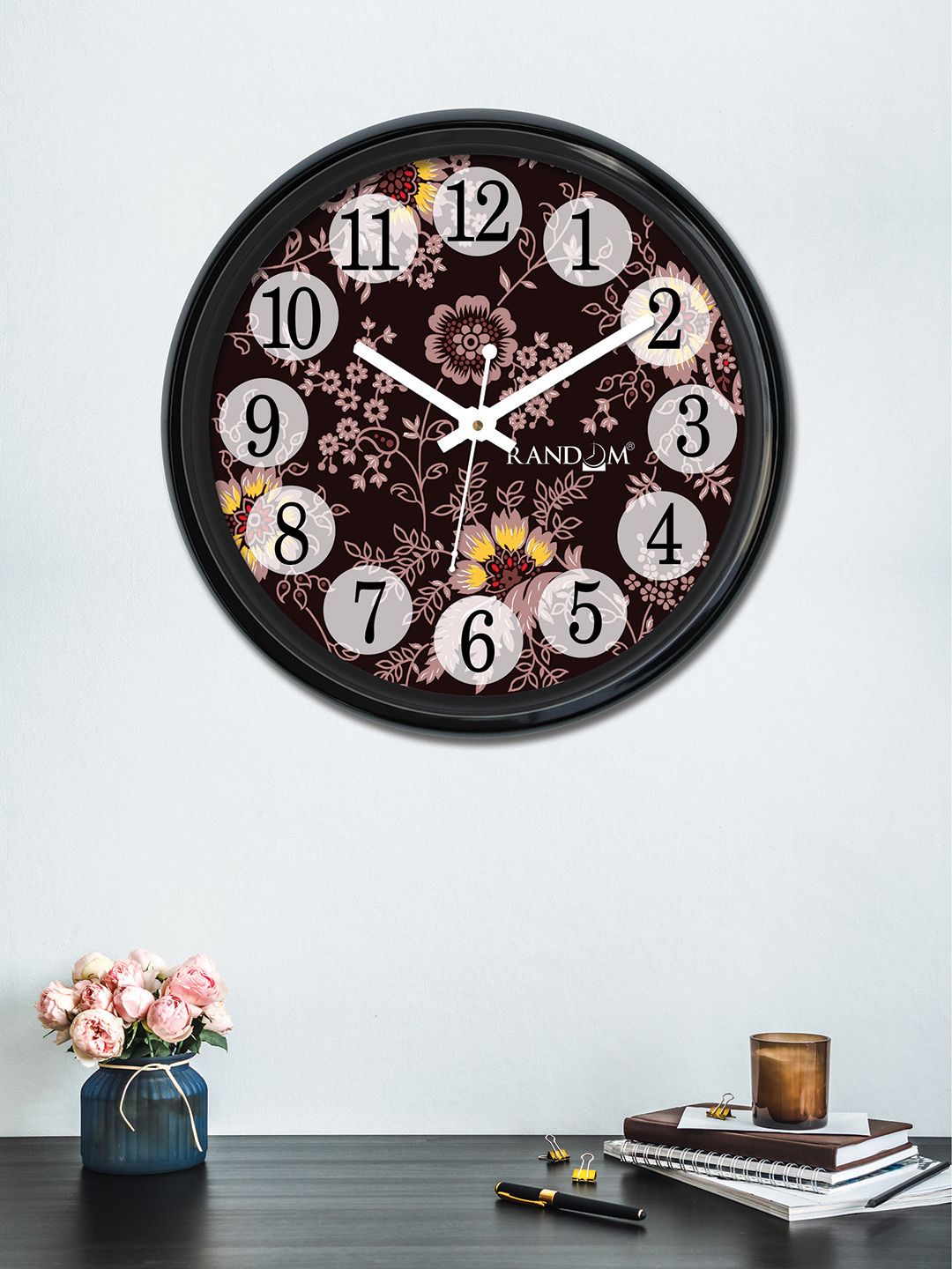 RANDOM Coffee Brown Round Printed Analogue Wall Clock 30 cm Price in India