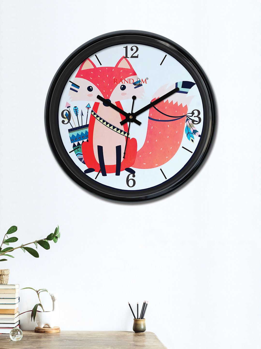 RANDOM Off-White & Red Round Printed 30cm Analogue Wall Clock Price in India