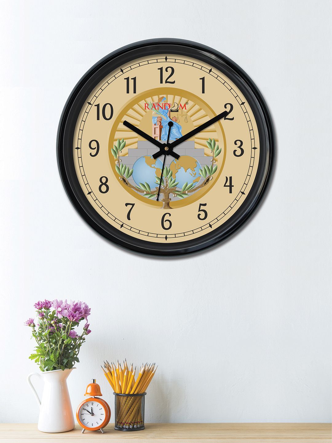 RANDOM Beige Round Printed Analogue Wall Clock (30 x 30 x 5) Price in India