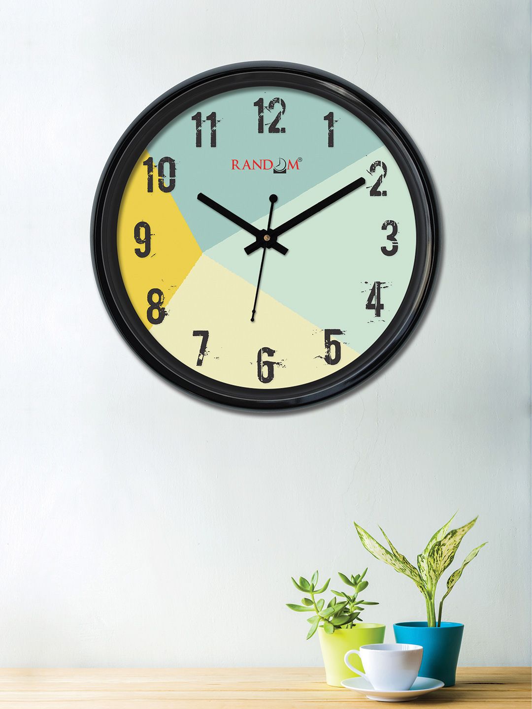 RANDOM Teal & Off-White Round Printed 30cm Analogue Wall Clock Price in India