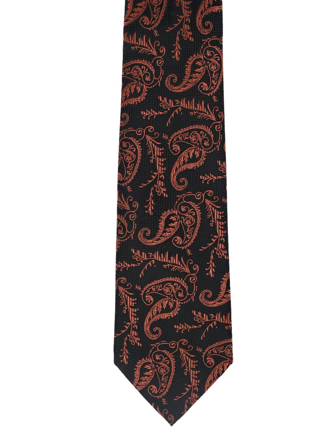 Calvadoss Orange & Black Woven Design Broad Tie