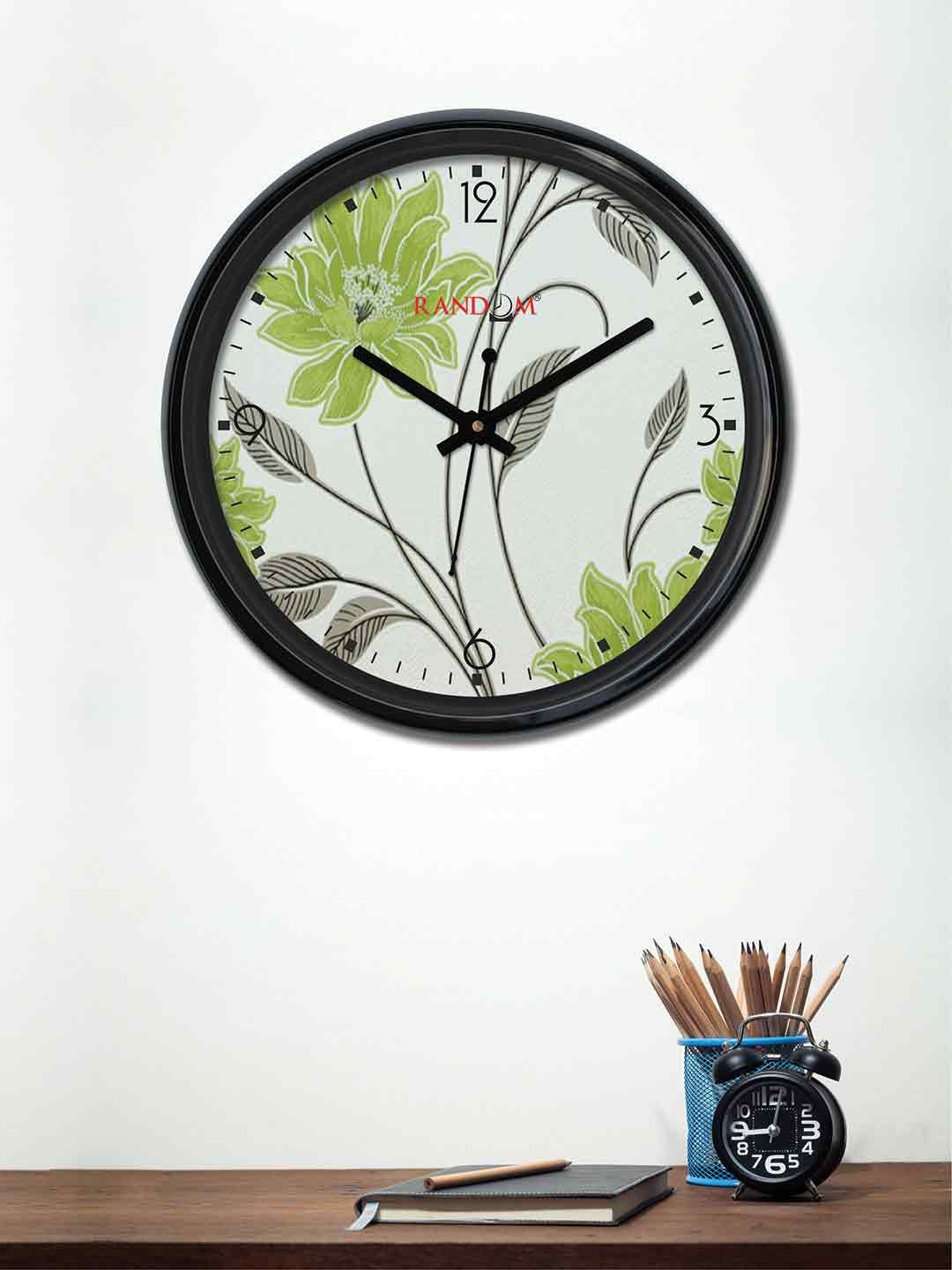 RANDOM Off-White & Green Round Printed Analogue Wall Clock (30 x 30 x 5) Price in India