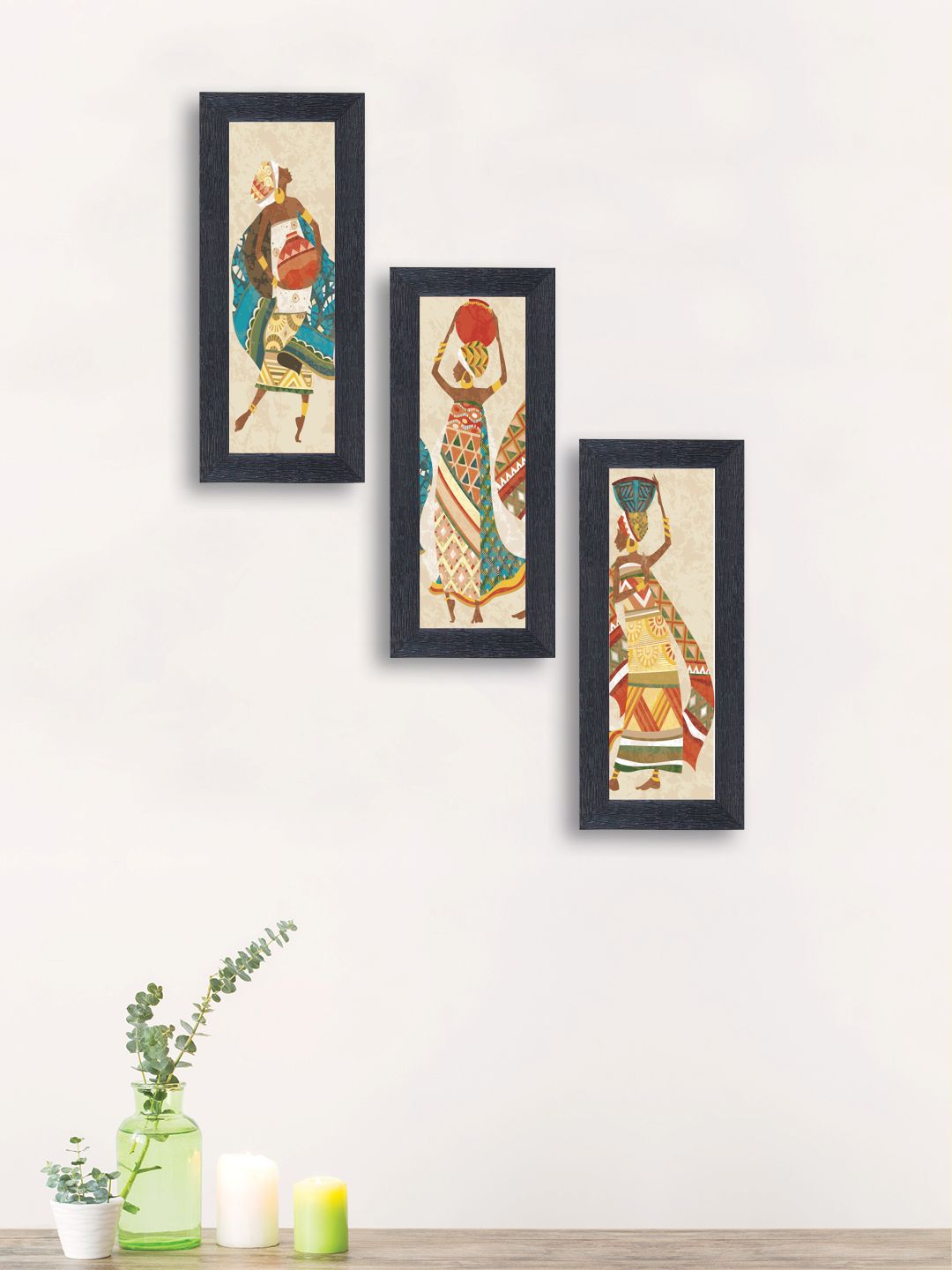 nest ART Set of 3 Multicoloured Synthetic Wood Wall Art Price in India