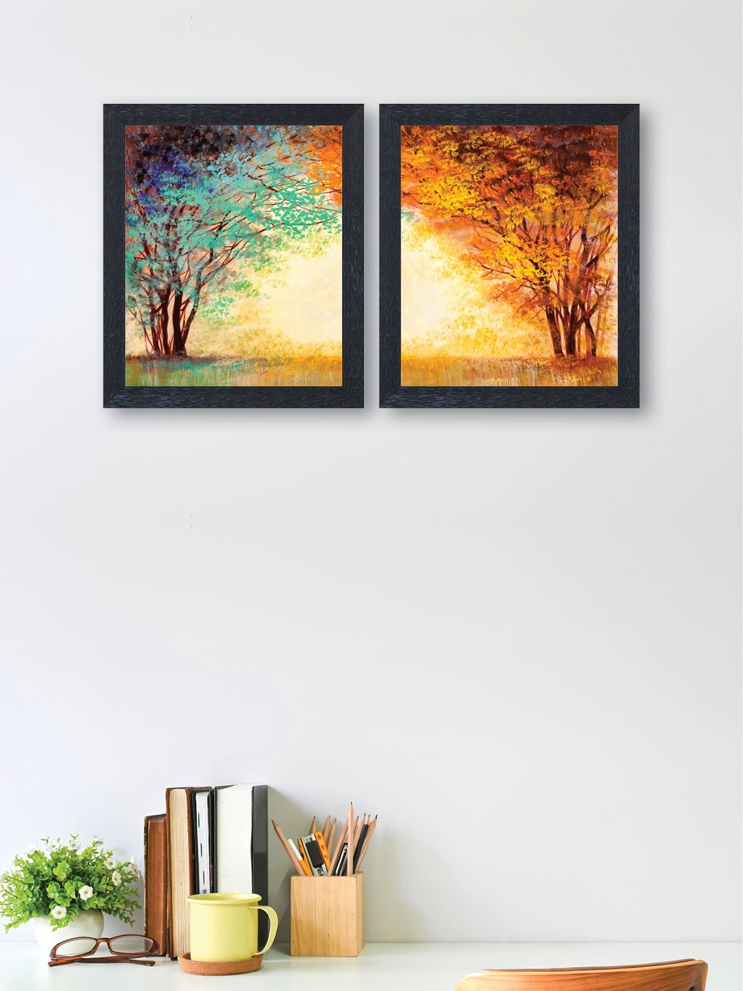 nest ART Set of 2 Multicoloured Synthetic Wood Wall Art Price in India