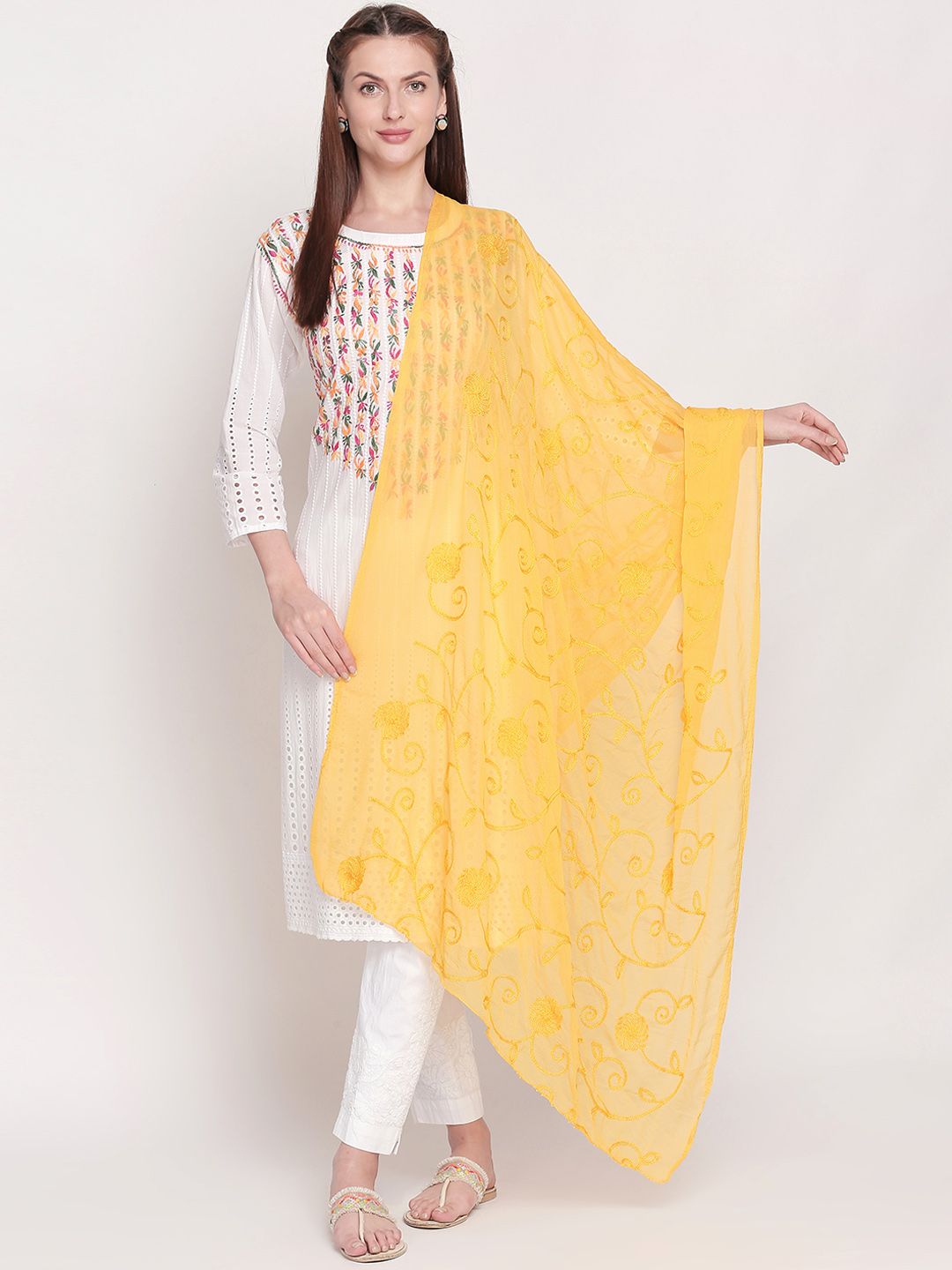 Dupatta Bazaar Women Yellow Embroidered Dupatta Price in India