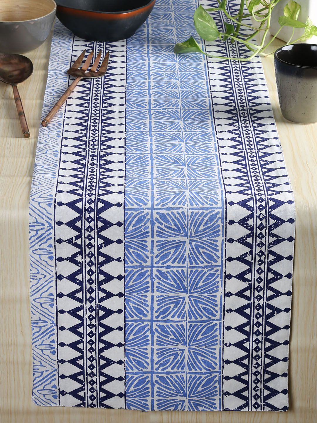 House This Blue & White Printed Table Runner Price in India