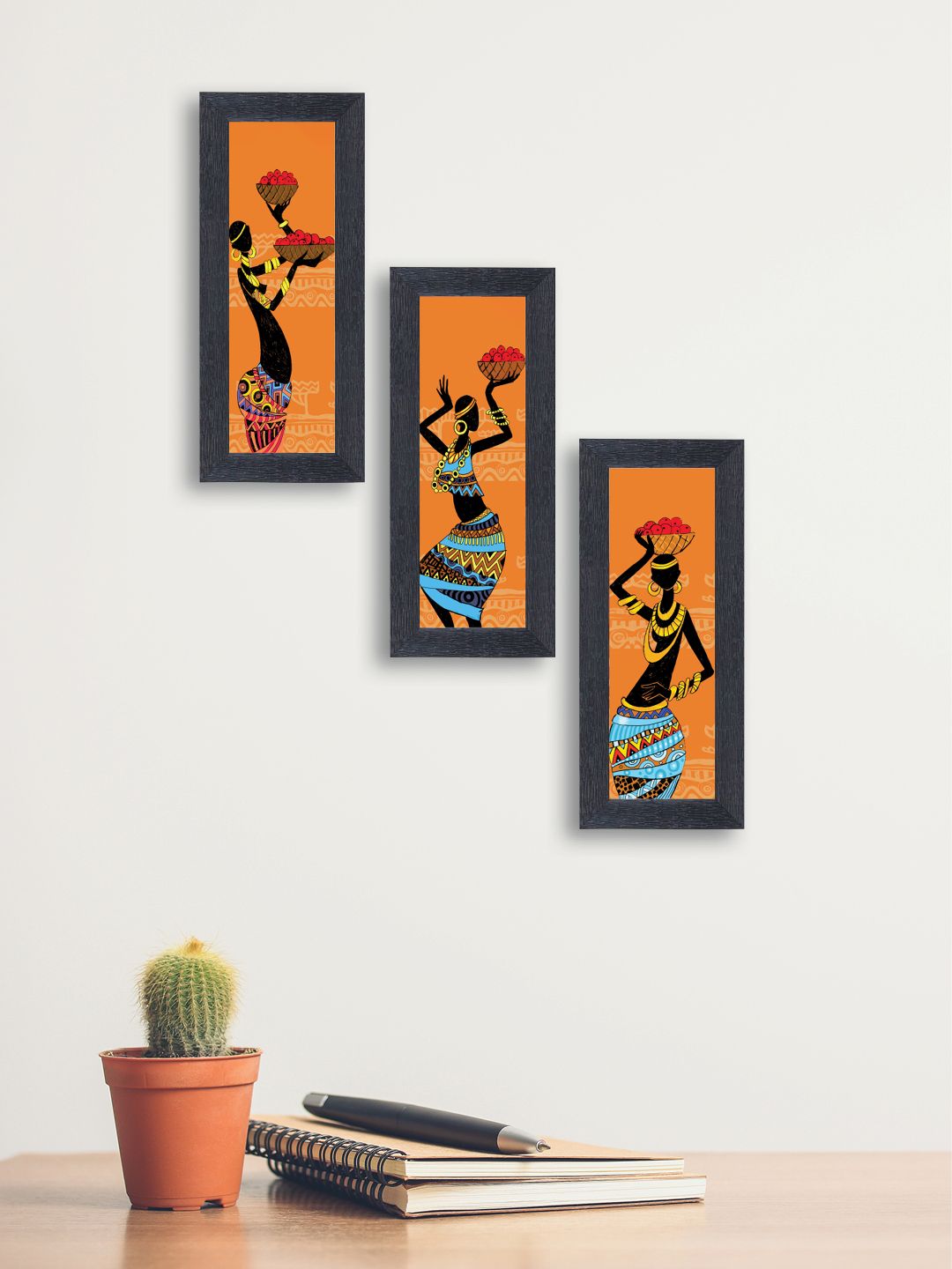 nest ART Set of 3 Synthetic Wood Black Lady Wall Art Price in India