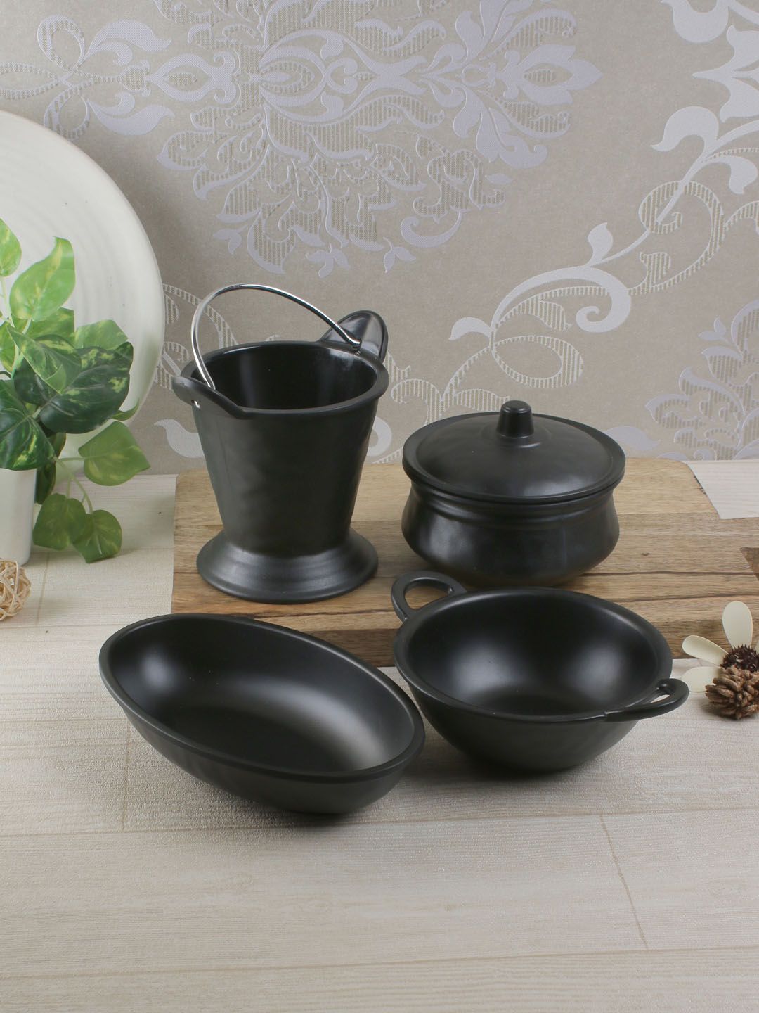 Servewell Black 4-Pieces Solid Break & Stain Resistant Melamine Bowls Set Price in India