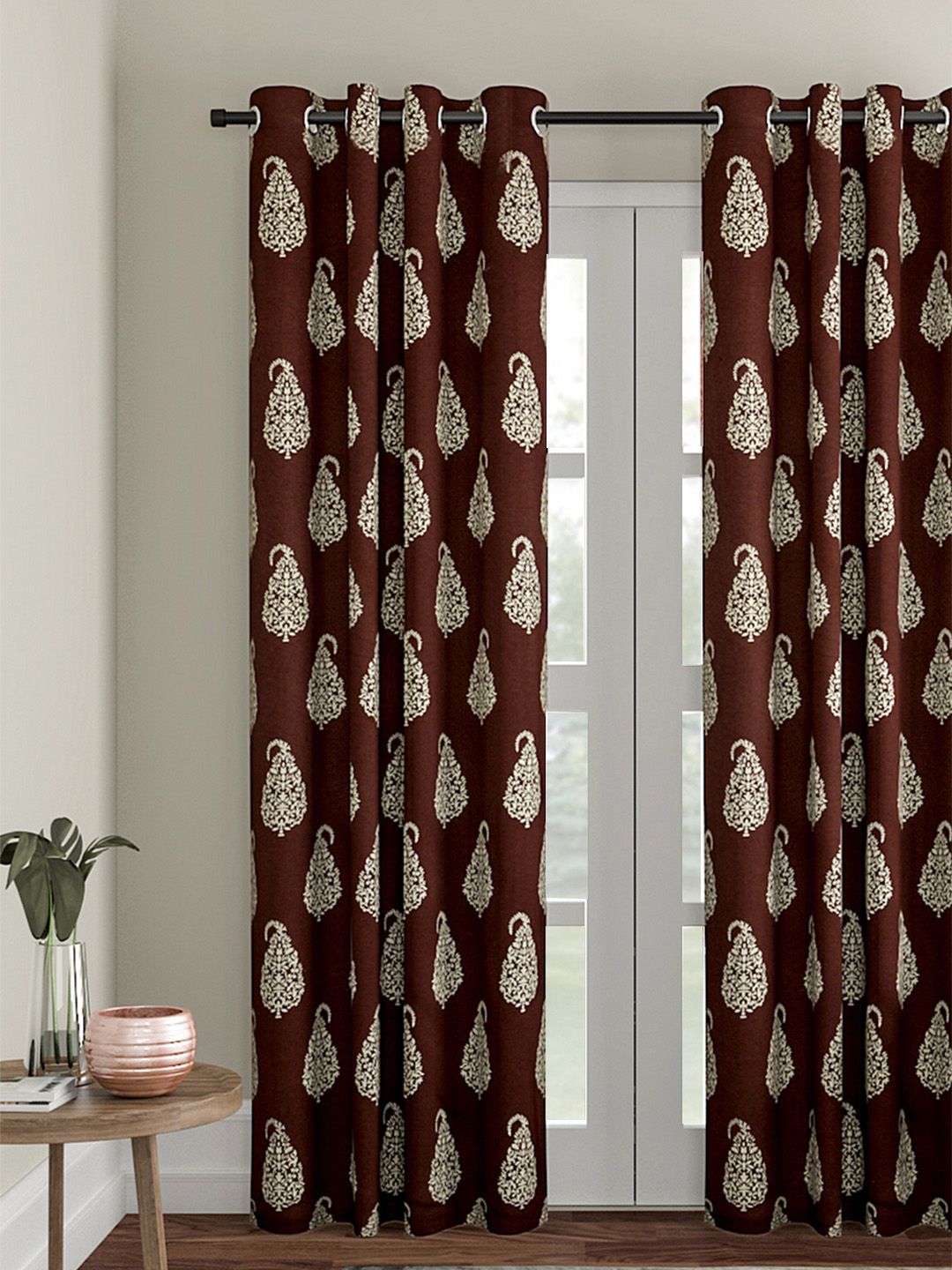Soumya Brown Printed Single Room Darkening Long Door Curtain Price in India