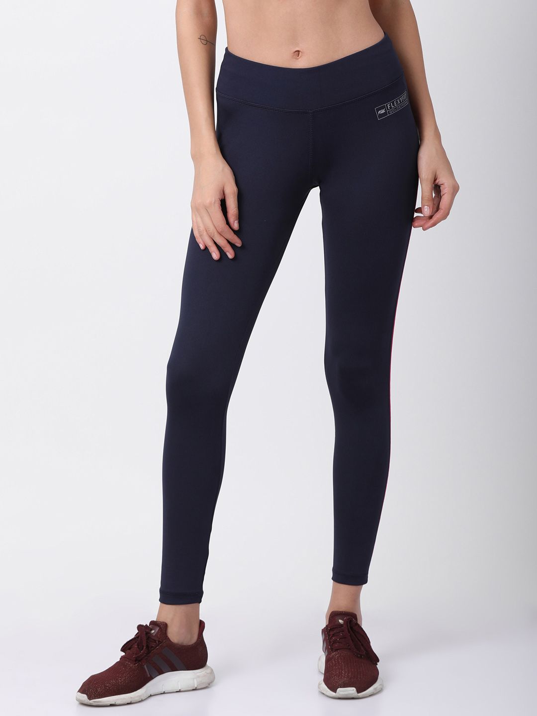 GOLDSTROMS Women Navy Blue Solid Dri Fit Tights Price in India