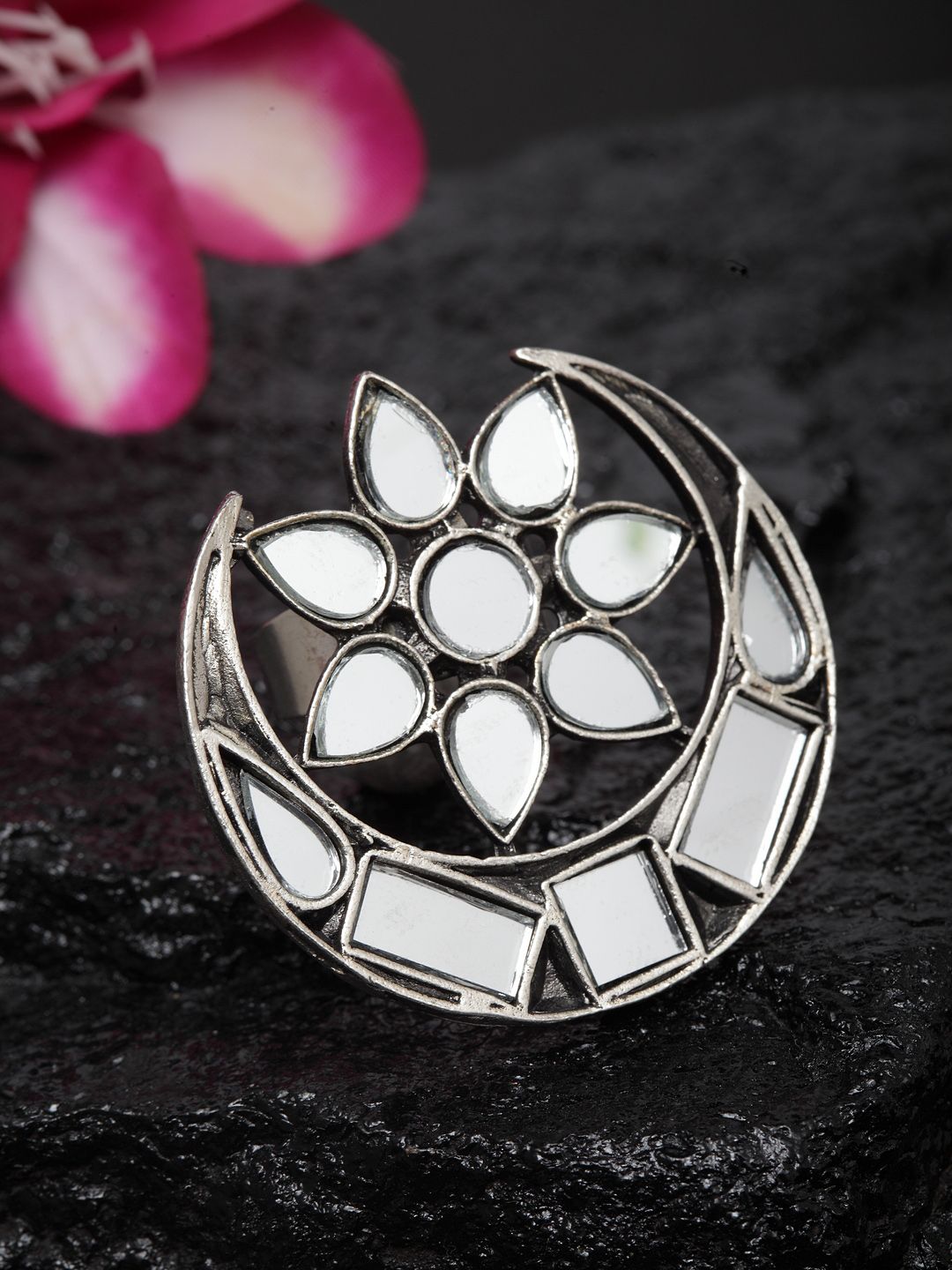Women Silver-Plated Afghan Design Adjustable Finger Ring. Price in India