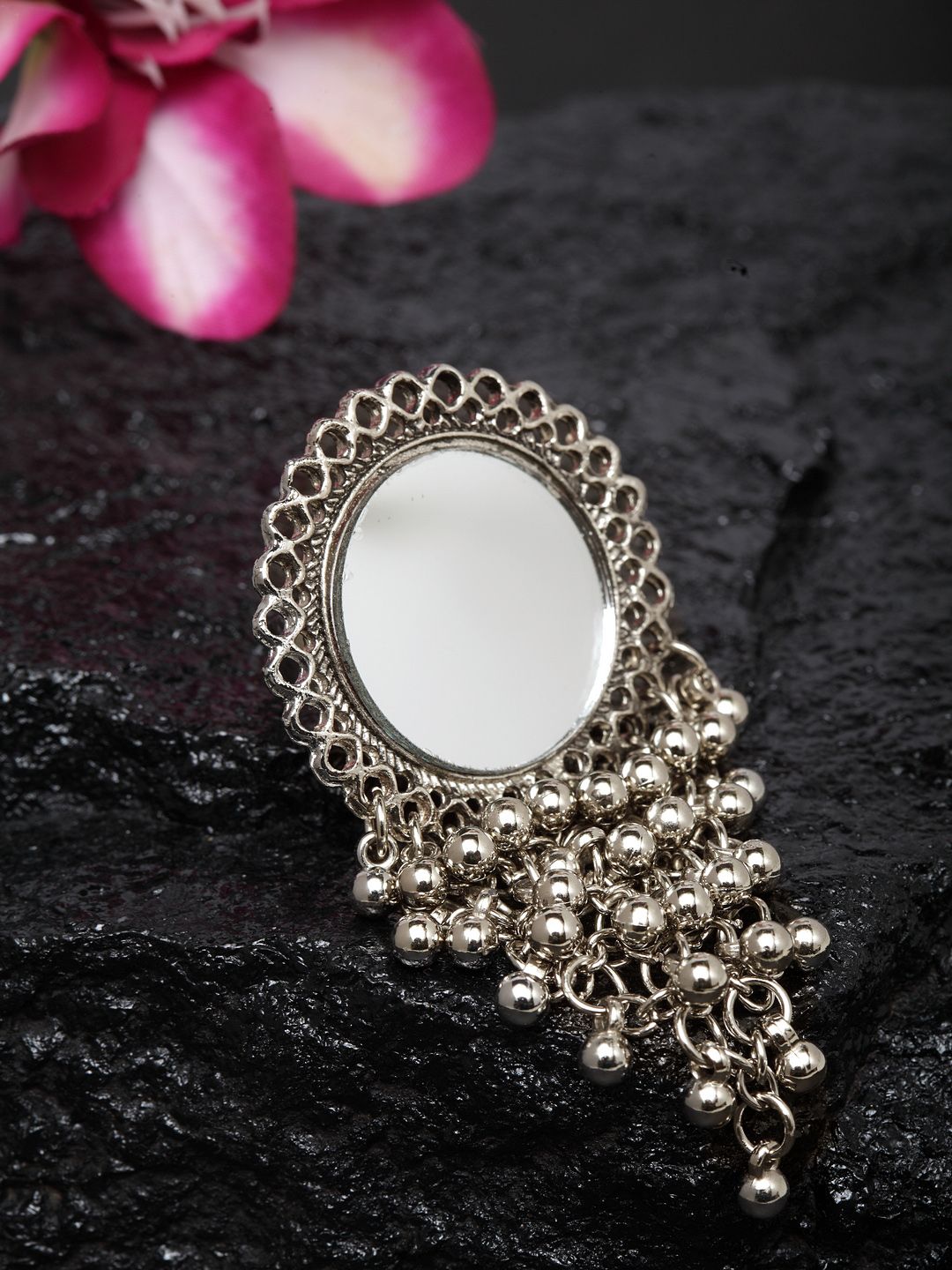 Women Silver-Plated Afghan Design Adjustable Finger Ring. Price in India