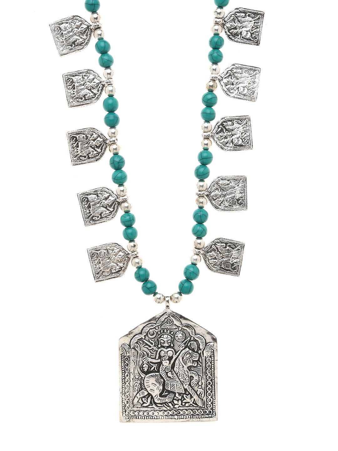 Bamboo Tree Jewels Silver-Toned & Green Handcrafted Necklace Price in India