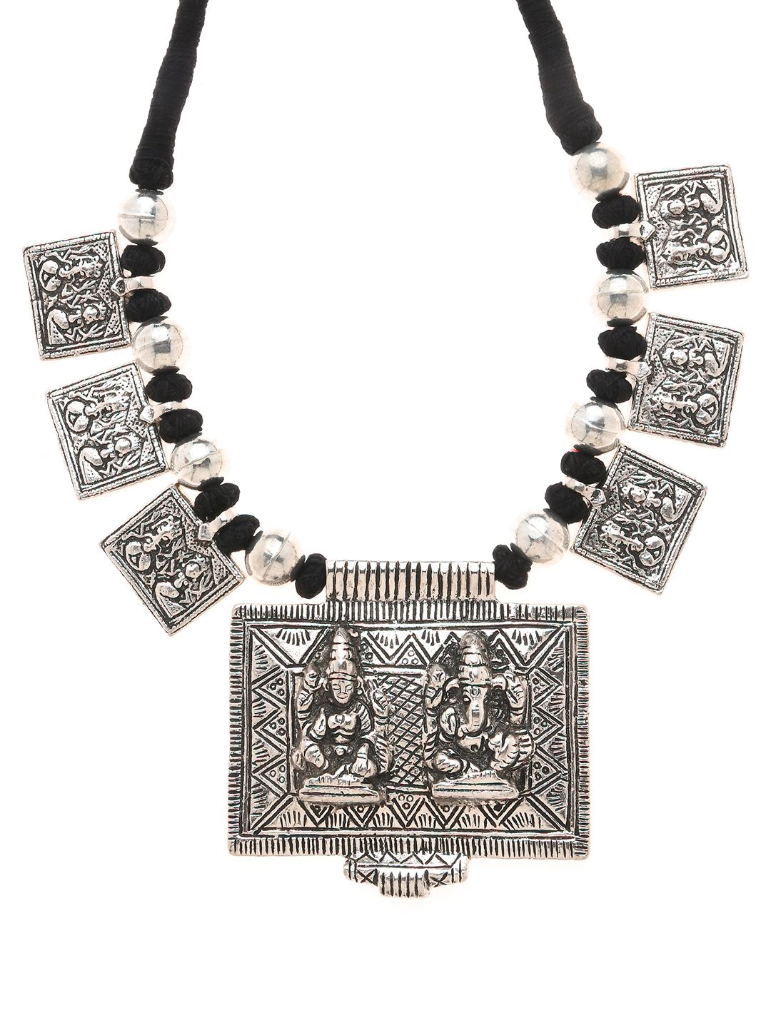 Bamboo Tree Jewels Silver-Toned & Black Handcrafted Necklace Price in India