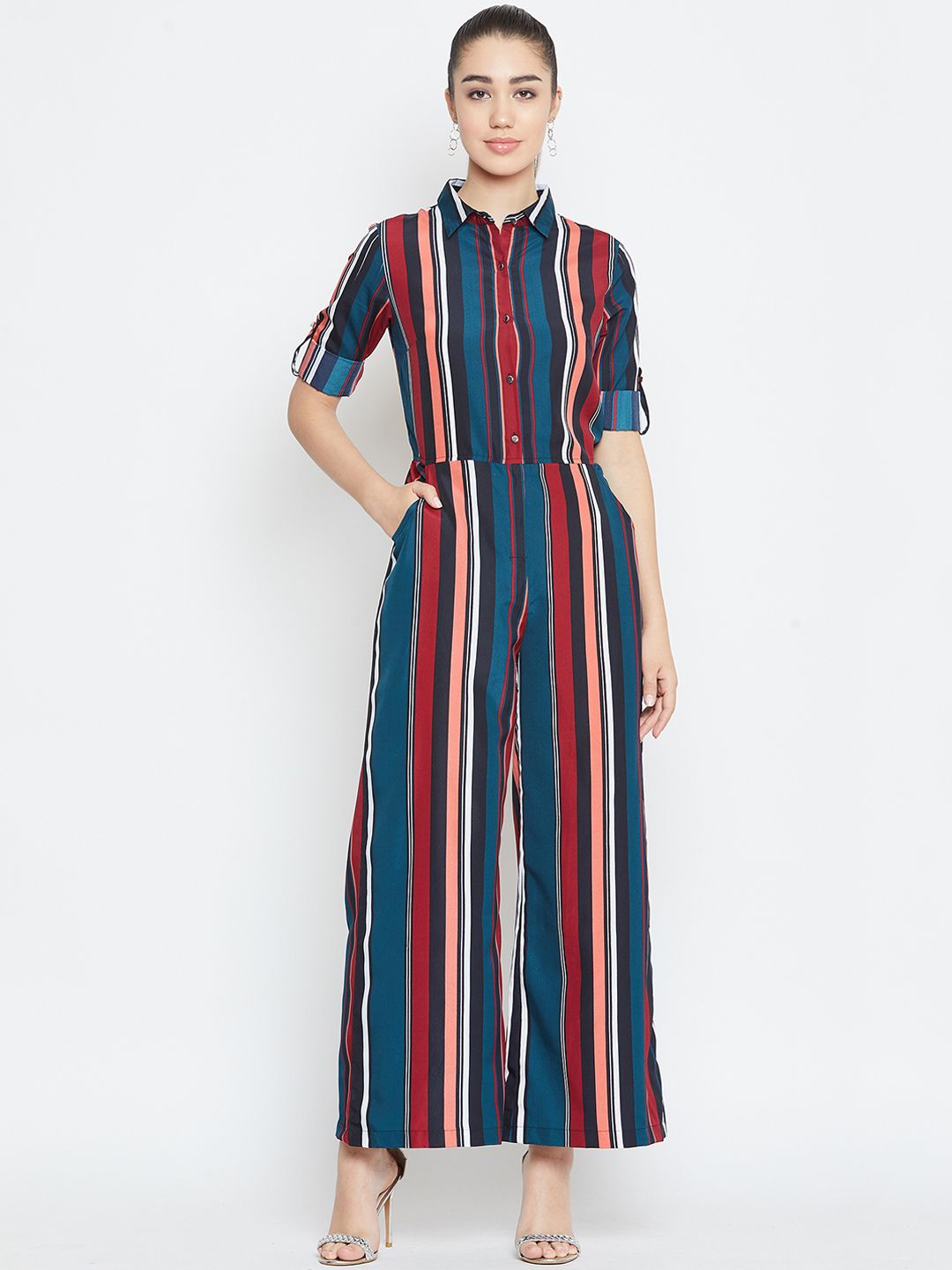 PURYS Women Multicoloured Striped Basic Jumpsuit