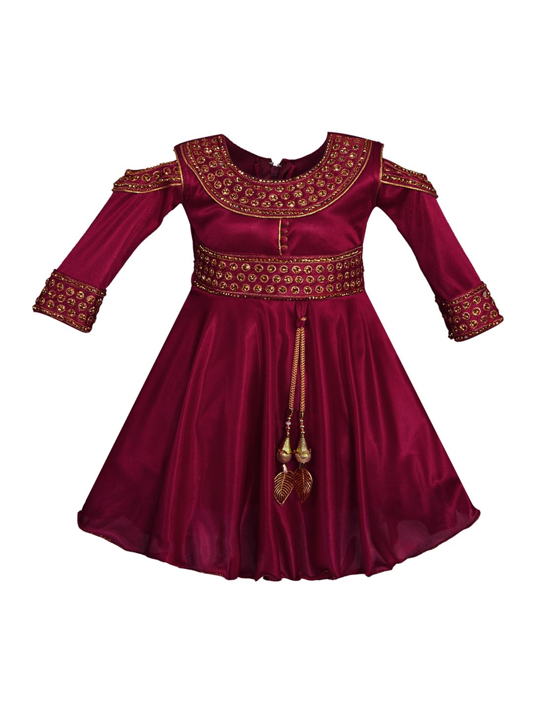 Wish Karo Girls Maroon Embellished Fit and Flare Dress