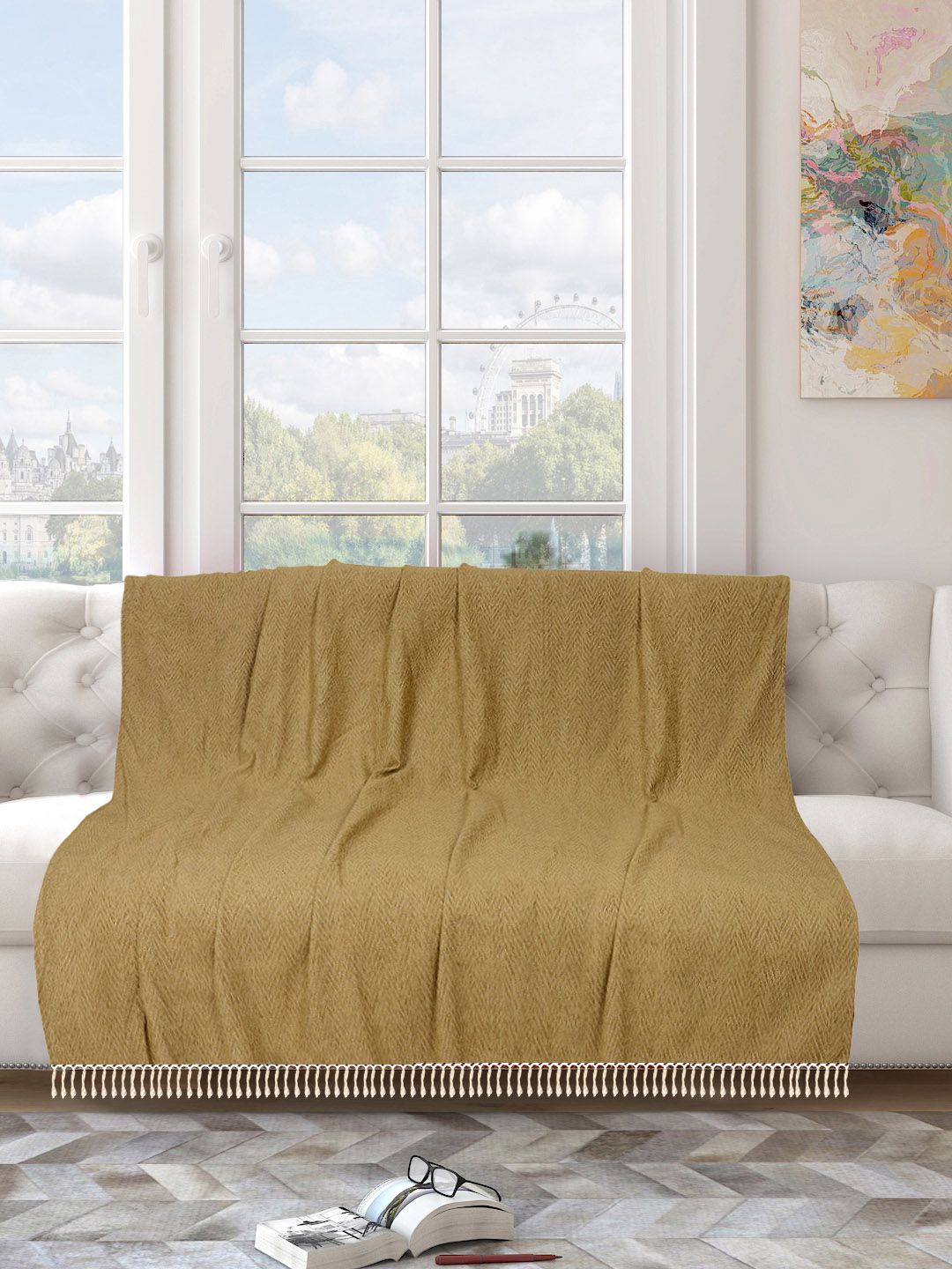 Saral Home Gold-Toned Geometric 3 Seater Sofa Throw Price in India